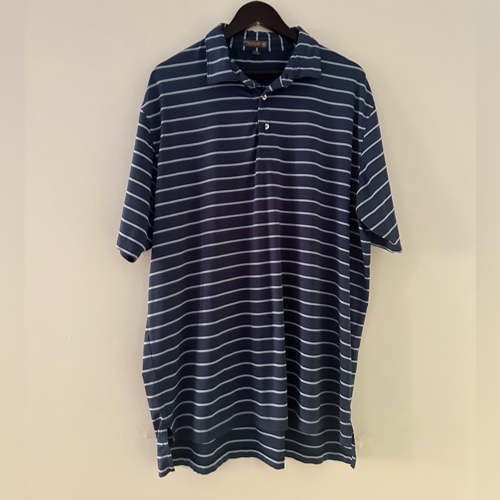 Peter Millar Summer Comfort with logos Navy Striped Men's Polo Shirt